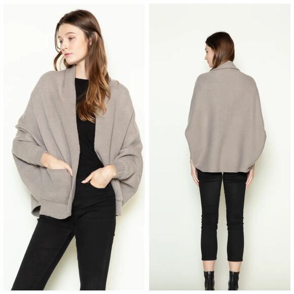 Anthropologie Look By M Every Day Cape Cardigan Gray Open Front Pockets - OSFM - Picture 1 of 8